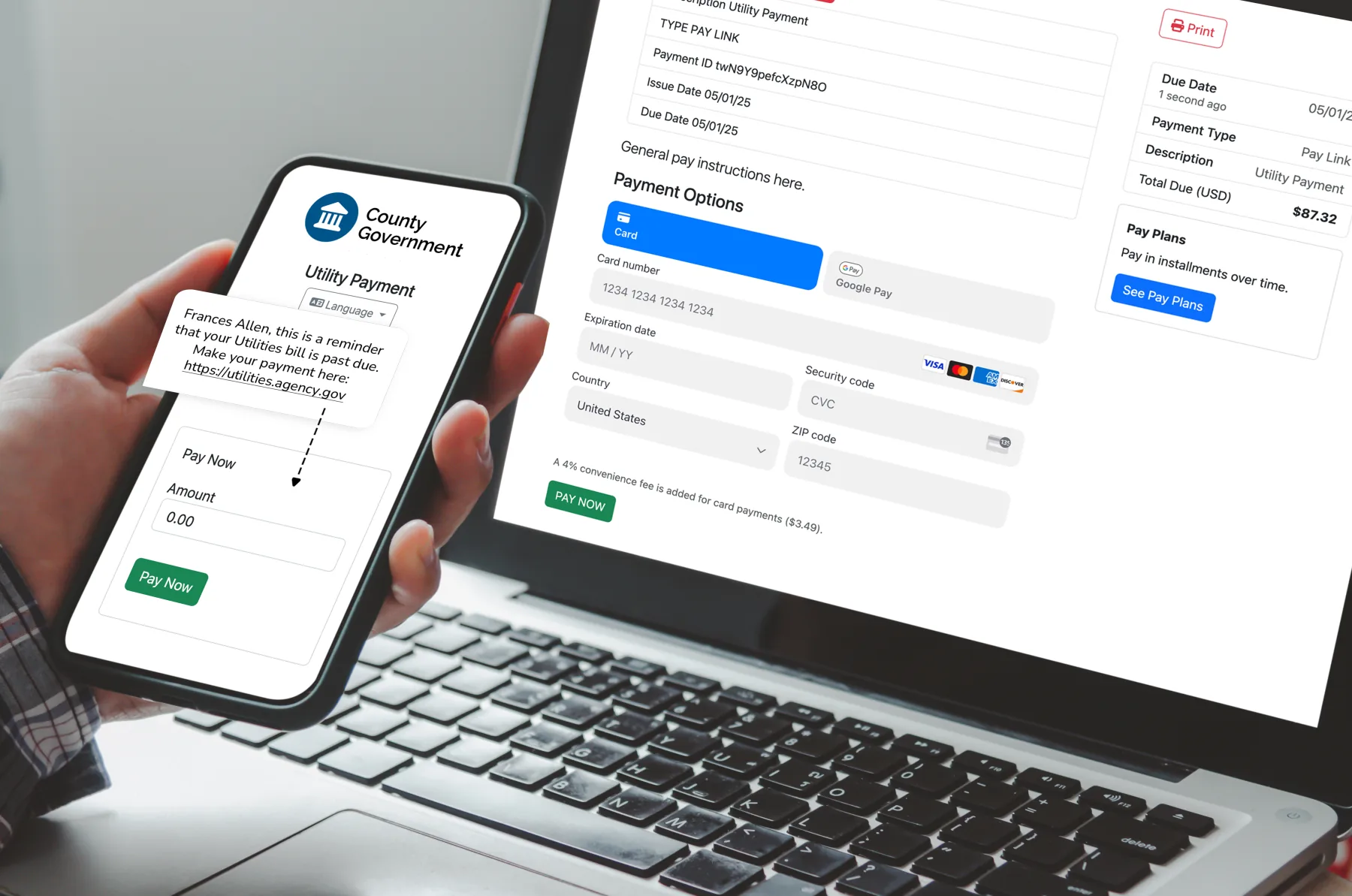 GovPayPlan administration on mobile and desktop devices
