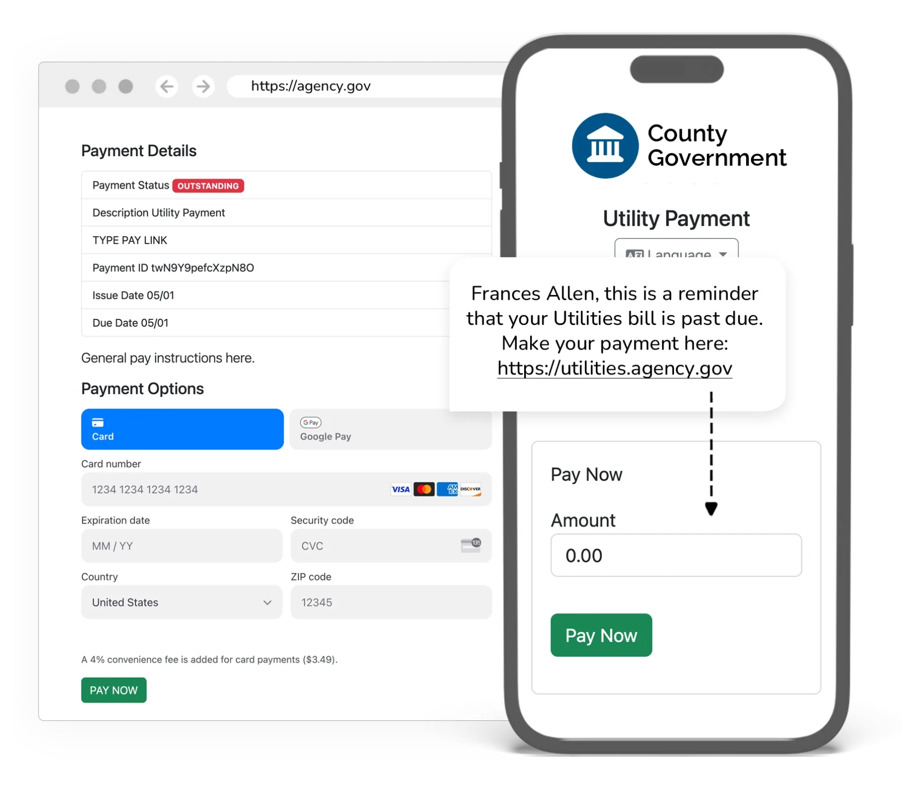 GovPayPlan pay link administration and the payment experience on a phone